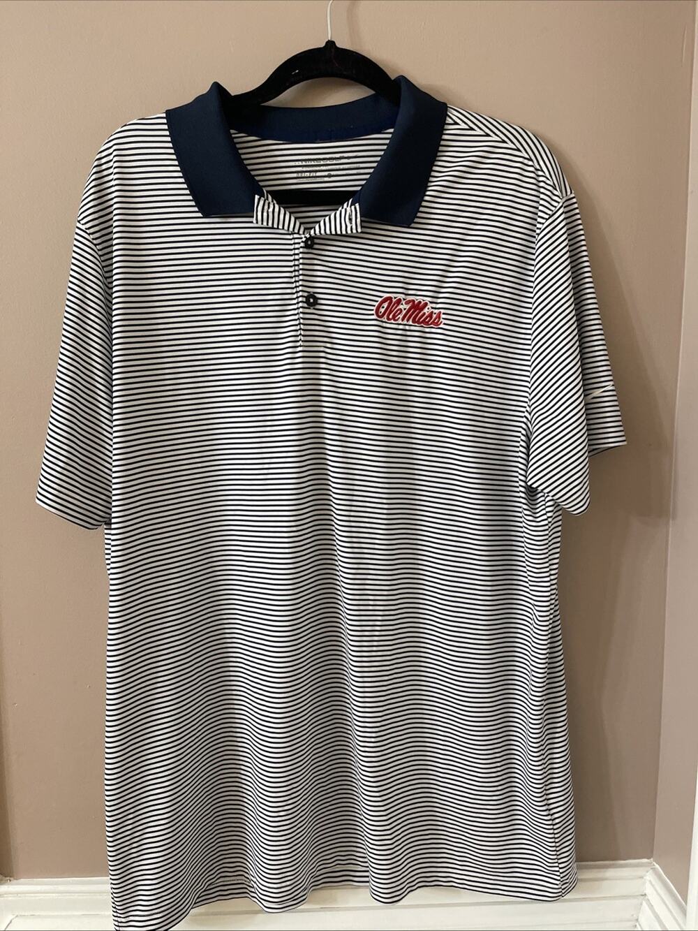 Ole Miss Rebels Nike Golf Polo Mens XL Blue Stripe Dri-Fit Performance